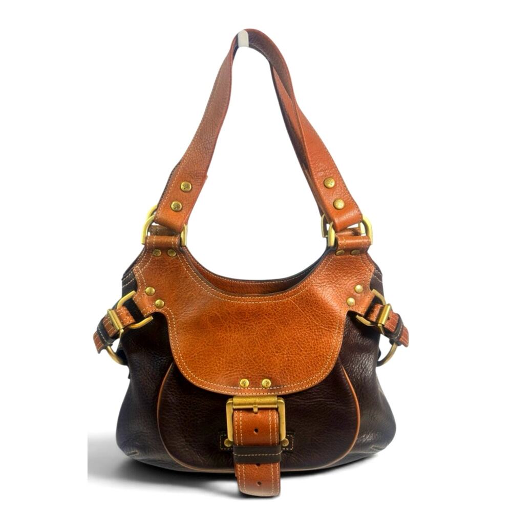 Mulberry Phoebe Brown & Tan Pebbled Leather Hobo Shoulder Bag + Dust Bag